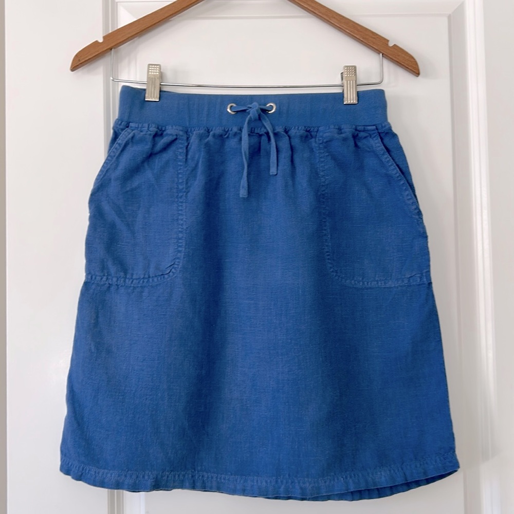 J Mclaughlin Royal Blue Linen Pull-On Skirt w Pockets, Elastic Waist w Ties. XS